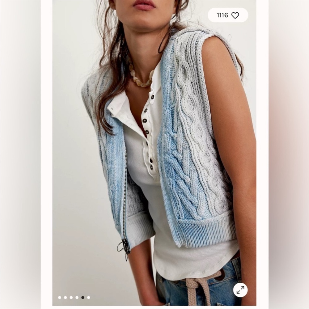 Free people blue rain cable vest size medium nwot - Picture 4 of 8